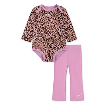 Baby Girl Nike Cheetah Print Long Sleeve Bodysuit & Flared Leggings 2 pc Set