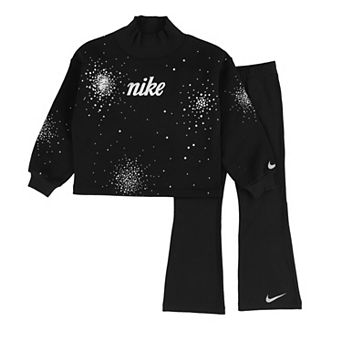 Baby Toddler & Little Girls Nike Swoosh Fleece Sparkle Pullover & Flared Leggings 2 pc Set