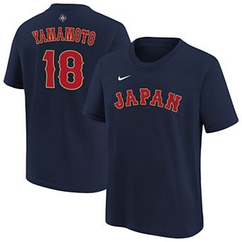 Youth Nike Yoshinobu Yamamoto Navy Japan Baseball 2026 World Baseball Classic Name & Number T-Shirt