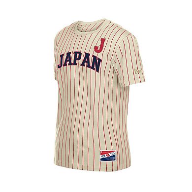 Men's New Era Cream Japan Baseball Throwback Meshback Pinstripe T-Shirt