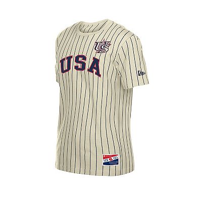 Men's New Era Cream USA Baseball Throwback Meshback Pinstripe T-Shirt