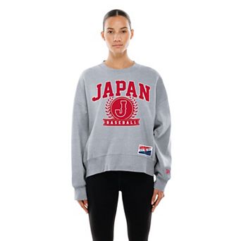 Women's New Era Gray Japan Baseball 2026 World Baseball Classic Mineral Wash Dolmen Sleeve Fleece Sweatshirt