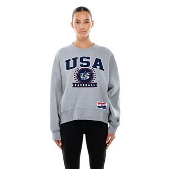 Women's New Era Gray USA Baseball 2026 World Baseball Classic Mineral Wash Dolmen Sleeve Fleece Sweatshirt