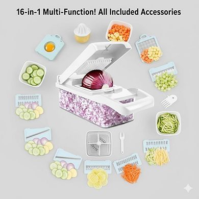 CASAFOYER 16 in 1 Vegetable Chopper, Mandoline Slicer and Food Processor