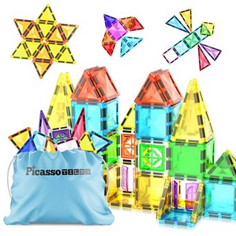 PicassoTiles Mini Magnetic Tiles for Kids 50 pc STEM Construction Building Blocks Travel Toy Set