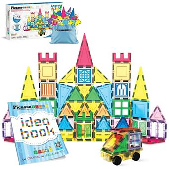 PicassoTiles Magnetic Tiles for Kids, 103 pc STEM Building Blocks Set with Tote Bag & Booklet Guide