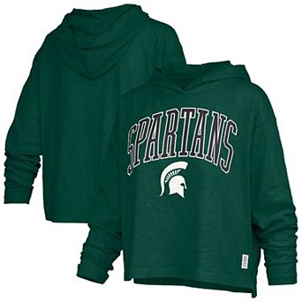Women's Pressbox Green Michigan State Spartans Nelson Arch Over Logo Long Sleeve Hooded T-Shirt