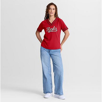 Women's Fanatics Red Cincinnati Reds Diva Race Ahead Raglan V-Neck T-Shirt