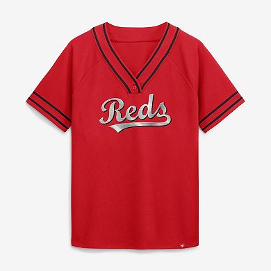Women's Fanatics Red Cincinnati Reds Diva Race Ahead Raglan V-Neck T-Shirt