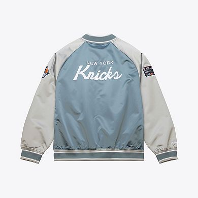 Men's Mitchell & Ness Blue/Silver New York Knicks Thunderstorm Lightweight Satin Full-Snap Jacket
