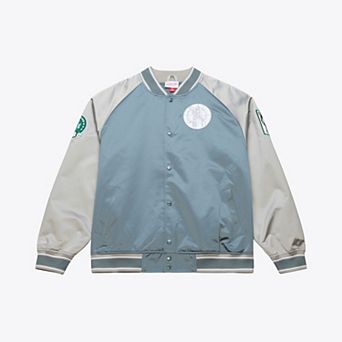 Men's Mitchell & Ness Blue/Silver Boston Celtics Thunderstorm Lightweight Satin Full-Snap Jacket