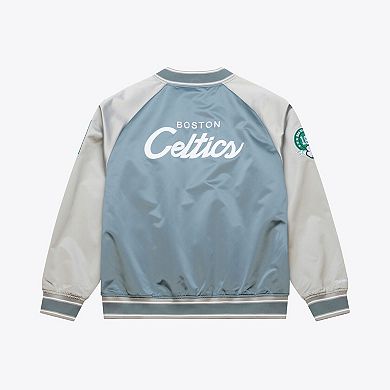 Men's Mitchell & Ness Blue/Silver Boston Celtics Thunderstorm Lightweight Satin Full-Snap Jacket