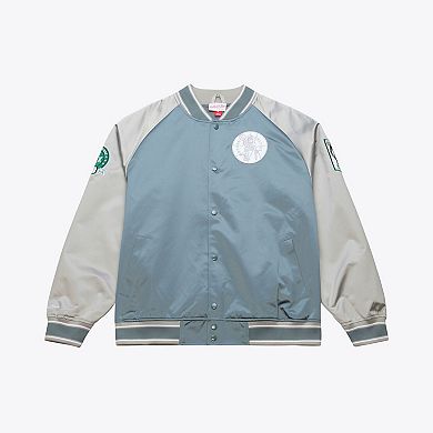 Men's Mitchell & Ness Blue/Silver Boston Celtics Thunderstorm Lightweight Satin Full-Snap Jacket