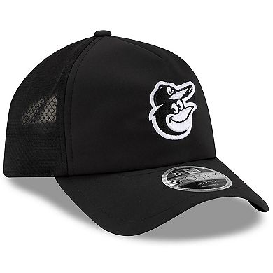 Men's New Era Black Baltimore Orioles 2026 Batting Practice Apex 9FORTY Adjustable Trucker Hat