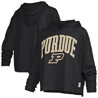 Women's Pressbox Black Purdue Boilermakers Nelson Arch Over Logo Long Sleeve Hooded T-Shirt