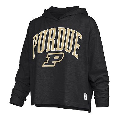 Women's Pressbox Black Purdue Boilermakers Nelson Arch Over Logo Long Sleeve Hooded T-Shirt