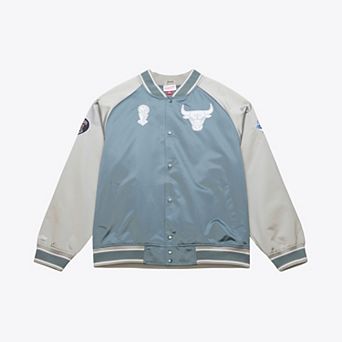 Men's Mitchell & Ness Blue/Silver Chicago Bulls Thunderstorm Lightweight Satin Full-Snap Jacket