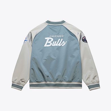 Men's Mitchell & Ness Blue/Silver Chicago Bulls Thunderstorm Lightweight Satin Full-Snap Jacket
