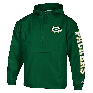 Men's Champion Green Green Bay Packers Packable Windbreaker Half-Zip Jacket