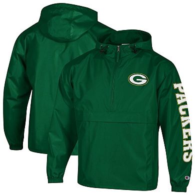 Men's Champion Green Green Bay Packers Packable Windbreaker Half-Zip Jacket