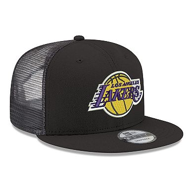 Men's New Era Black Los Angeles Lakers Core Logo Meshback 9FIFTY Snapback Hat
