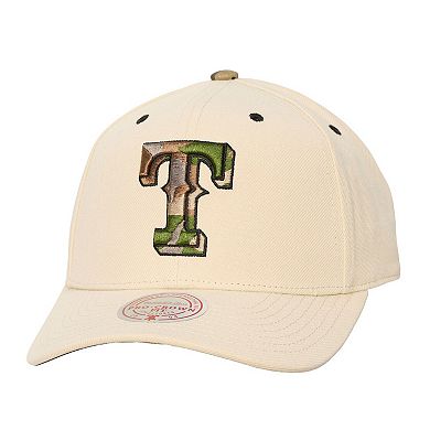 Unisex Mitchell & Ness Cream Texas Rangers Camo Logo Pro Crown Snapback Hat