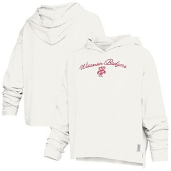 Women's Pressbox White Wisconsin Badgers Faye Long Sleeve Hooded T-Shirt
