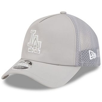 Men's New Era Gray Los Angeles Dodgers 2026 Batting Practice Apex 9FORTY Adjustable Trucker Hat
