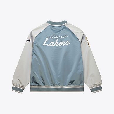 Men's Mitchell & Ness Blue/Silver Los Angeles Lakers Thunderstorm Lightweight Satin Full-Snap Jacket