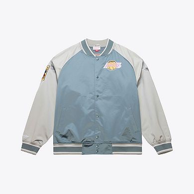 Men's Mitchell & Ness Blue/Silver Los Angeles Lakers Thunderstorm Lightweight Satin Full-Snap Jacket
