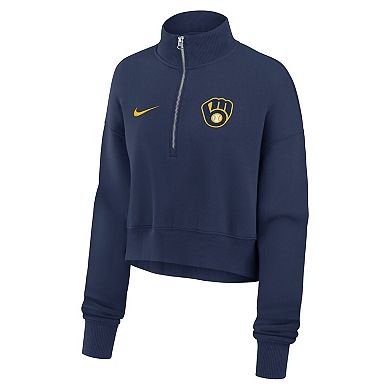 Women's Nike Navy Milwaukee Brewers Primetime Phoenix Fleece Half-Zip Sweatshirt