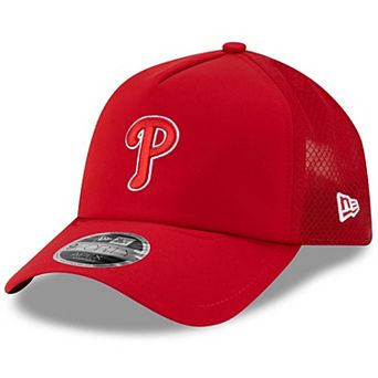Men's New Era Red Philadelphia Phillies 2026 Batting Practice Apex 9FORTY Adjustable Trucker Hat