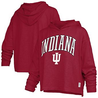 Women's Pressbox Crimson Indiana Hoosiers Nelson Arch Over Logo Long Sleeve Hooded T-Shirt
