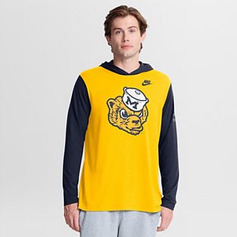 Men's Nike Maize/Navy Michigan Wolverines Campus Legacy Tri-Blend Long Sleeve Hooded T-Shirt