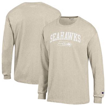 Men's Champion Oatmeal Seattle Seahawks White Ink Jersey Long Sleeve T-Shirt