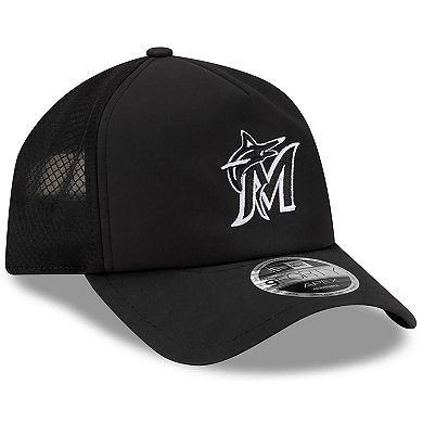 Men's New Era Black Miami Marlins 2026 Batting Practice Apex 9FORTY Adjustable Trucker Hat