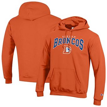 Men's Champion Orange Denver Broncos Powerblend Arch over Logo Hoodie