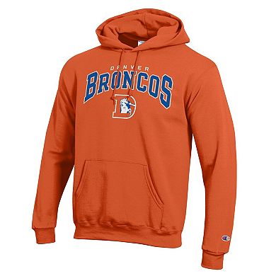 Men's Champion Orange Denver Broncos Powerblend Arch over Logo Hoodie