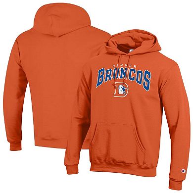 Men's Champion Orange Denver Broncos Powerblend Arch over Logo Hoodie