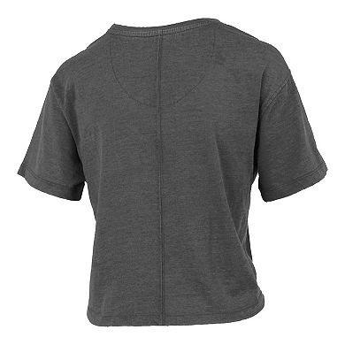 Women's Pressbox Black Purdue Boilermakers Vintage Waist Length Script Over Logo T-Shirt