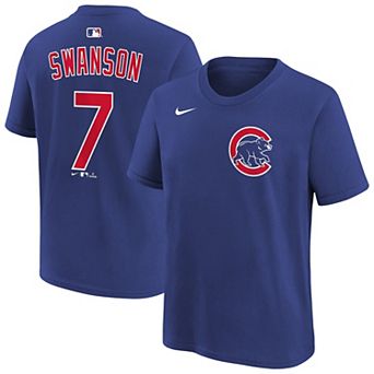 Youth Nike Dansby Swanson Royal Chicago Cubs Name & Number T-Shirt