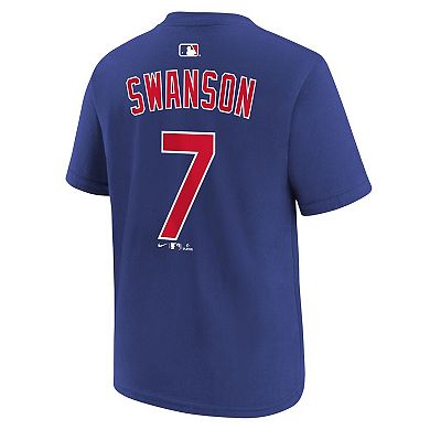 Youth Nike Dansby Swanson Royal Chicago Cubs Name & Number T-Shirt