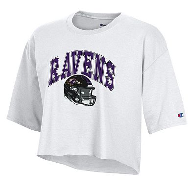 Women's Champion White Baltimore Ravens Boyfriend Cropped T-Shirt