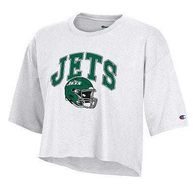 Women's Champion White New York Jets Boyfriend Cropped T-Shirt