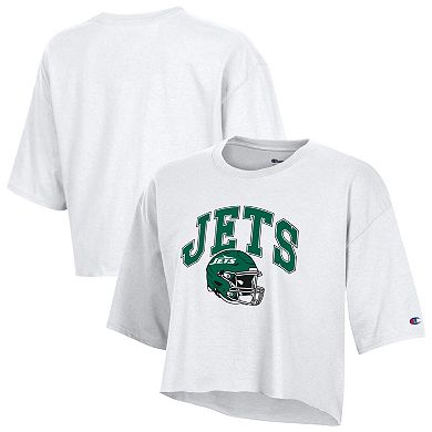 Women's Champion White New York Jets Boyfriend Cropped T-Shirt