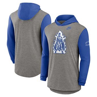 Men's Nike Heather Gray/Royal Duke Blue Devils Campus Legacy Tri-Blend Long Sleeve Hooded T-Shirt