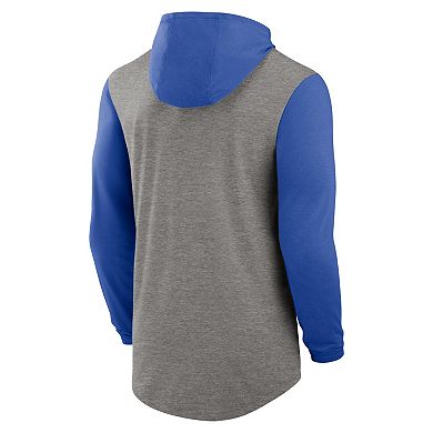 Men's Nike Heather Gray/Royal Duke Blue Devils Campus Legacy Tri-Blend Long Sleeve Hooded T-Shirt