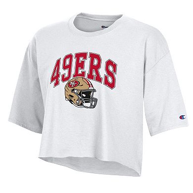 Women's Champion White San Francisco 49ers Boyfriend Cropped T-Shirt