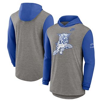Men's Nike Heather Gray/Royal Kentucky Wildcats Campus Legacy Tri-Blend Long Sleeve Hooded T-Shirt