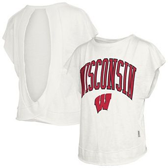Women's Pressbox Cream Wisconsin Badgers Nelson Movement Open Back Slub T-Shirt